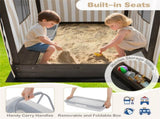 Brown Kids Wooden Sandbox with Waterproof Canopy, Built-in Seats & Storage 61201744