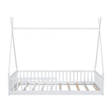 Twin Size Wood House Bed with Fence, White 28986741