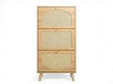 Rattan-fronted 3-tier shoe cabinet, particleboard, 54*24*135 cm, natural wood color 94233130