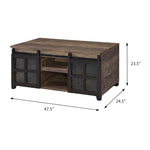 ZUN Rustic Oak and Black Coffee Table with Sliding Doors B062P181396