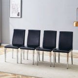 Four Black PU dining chairs,Silver Metal Legs.Simple and versatile, comfortable and accompanied. W1151P269018