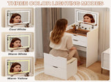 Dressing Table and Stool, 3-in-1 Multifunctional Dressing Table Set, Featuring Three-color Lighting W5252P447369
