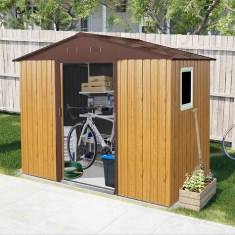 ZUN 8 ft x 4 ft Outdoor Metal Storage Shed with Window and Metal Foundation for Backyard, Patio, Lawn W540P185273