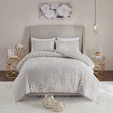 King/Cal King 3 Piece Tufted Cotton Chenille Floral Duvet Cover Set B035129183