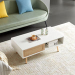 ZUN 41.34" Rattan Coffee table, sliding door for storage, solid wood legs, Modern table for living room 46749132