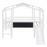 ZUN Twin Size Loft Bed with Ladder and Slide, House Bed with Blackboard and Light Strip on the Roof, WF324323AAK