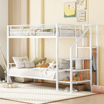 ZUN Twin Over Twin Metal Bunk Bed with Lateral Storage Ladder and Wardrobe, White MF315578AAK