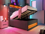 Full size Upholstered Platform bed with a Hydraulic Storage System, LED and USB Charging, Grey 28931519