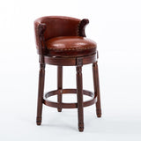 Seat height 26'' Cow top Leather Wooden Bar Stools, 360 Degree Swivel Bar Height Chair with Backs 53252518