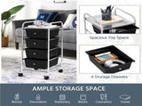 Rolling Trolley Storage Cart Bin with 4 Plastic Drawers on Wheels, Black 47693266