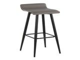 Contemporary Fixed-Height Bar Stool in Black Steel and Grey Faux Leather - Set of 2 B202P222130