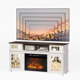 White Media Console with Mirror Doors - 60" TV Stand for 23" Fireplace, 2 Doors, 2 Drawers & 27312652