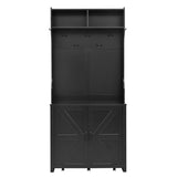 ON-TREND Farmhouse 4-in-1 Hall Tree with Barn Doors, Movable Bench with 7 Hanging Hooks and Shoe N721P205788B