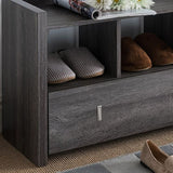 ZUN Shoe Entry Bench with Three Shelves, One Drawer with Divided Compartment- Distressed Grey B107130834