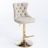 A&A Furniture,Golden Swivel Velvet Barstools Adjusatble Seat Height from 25-33 Inch,Modern W114349916