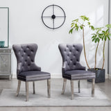 ZUN Montura Contemporary Tufted Velvet Chair with Nailhead Trim, Set of 2, Gray T2574P164575