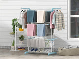 Blue 4-Tier Foldable Clothes Drying Rack with Wheels, Heavy Duty Metal Laundry Hanger Stand for 04800812