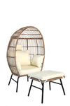 ZUN Outdoor Garden Wicker Egg And Footstool Patio Chaise, With Cushions, Outdoor Indoor Basket W2337P151815