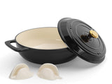 Cast iron 5QT cooking pot - Pure black - includes two silicone gloves - Enamel pot 84744253