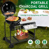 ZUN 110*45*110cm Portable Charcoal Grill with Wheels and Sidetable, Large BBQ Smoker with Adjustable 02203572