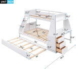 ZUN Twin over Full Bunk Bed with Trundle and Built-in Desk, Three Storage Drawers and Shelf,White 26505764