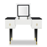 ZUN 43.3" Modern Vanity Table Set with Flip-top Mirror and LED Light, Dressing Table with Customizable 01630421