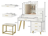 Large Vanity Set with 9 LED Bulbs, Makeup Table with Cushioned Stool, 3 Storage 63617047