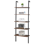 ZUN Industrial Wall Mounted Bookcase 5-Tier Open Ladder Shelf Bookshelf with Metal Frame, 23.6" L x 18960257