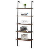 ZUN Industrial Wall Mounted Bookcase 5-Tier Open Ladder Shelf Bookshelf with Metal Frame, 23.6" L x 18960257