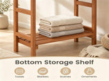 Natural Hardwood Towel Rack, Freestanding Blanket Stand with 3 Hanging Bars & Bottom Storage Shelf, 78960066