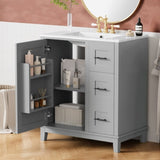 30-inch bathroom vanity with ceramic sink, rubberwood frame, MDF panels, one door with double N729P290689E