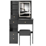 ZUN Small Size Left Drawer Desktop Vanity Table + Cushioned Stool, Touch Control Sliding LED Mirror, W936P202449