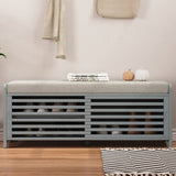 TREXM Distressed Shutter Storage Bench with Acacia Veneer for Retro Charm for Living Room, Entryway N715P196968E