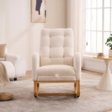 LY-5104 Beige White Accent Rocking Chair with Footrest High Back Rubber Wood Rocking Legs Bedroom W2231P292976