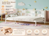 Twin Size Wood Single Bed with Large Multi-compartment Storage Headboard Bookshelf, Simple W5767P546865