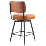 2 Pcs Brown PU Swivel Bar Stools with Removable Backrest, Bentwood Back Panel & Metal Legs 26283051
