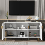 ZUN Modern TV Stand with 3 Doors and Adjustable Shelves for Living Room, Fits TVs Up to 70 Inches, White 19152451