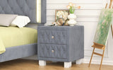 Elegant Velvet Nightstand with 2 Drawers and Crystal Handle, Storage Bedside Table with 63928278