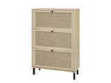 Rattan 3 Door Shoe Rack, Freestanding Modern Shoe Storage Cabinet, for Entryway 93242944