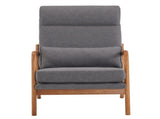 High Back Solid Wood Armrest Backrest Iron Frame Linen Indoor Leisure Chair Dark Grey 26834411