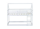 Twin over Twin Rubber Wood Floor Bunk Bed, with ladder,Guardrails,House-Shaped-Bunk Bed,White W504P206864