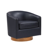 Maisy Midnight Blue Faux Leather Wood Base Barrel Swivel Chair B050P322574