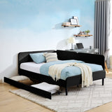 Full Size Upholstered Platform Bed Frame with 2 Storage Drawers, Adjustable Velvet Sofa Bed, Black W1413P298912