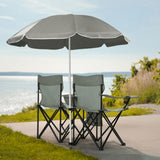 Portable Outdoor 2-Seat Folding Chair with Removable Sun Umbrella Grey 17431575