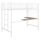 ZUN Twin Metal Loft Bed with Desk and Metal Grid,White 23730514