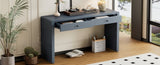 TREXM Curved Table with Storage, Wooden Entryway Table with 2 Drawers, Farmhouse Rustic N715P244723M