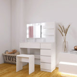 Vanity, Makeup Vanity Desk Set with Mirror & Light, Dressing Table Storage Lots with Power Strip, 3 W2139P194438