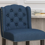 ZUN Vienna Contemporary Fabric Tufted Wingback 27 Inch Counter Stools, Set of 2, Navy Blue and Dark 64855.00NBLU