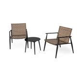 Modern Outdoor Chat Set 2 PE Rattan Chairs Black Steel & Tempered Glass Side Table Durable & N769P248124B