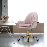 ZUN Velvet Home Office Chair with Wheels, Cute Chair with Side Arms and Gold Metal Base for Living Room, W1733110162